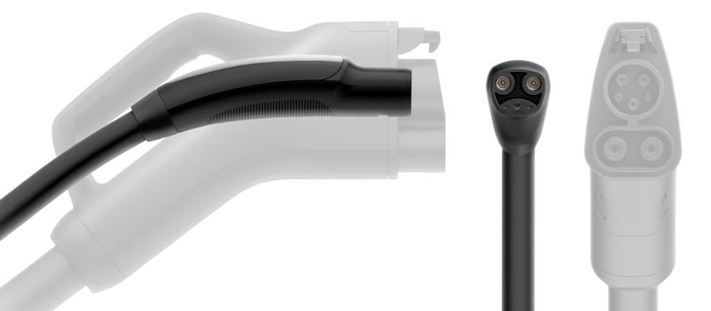 Tesla's proprietary plug and the Combined Charging System (CCS) plug is compared side by side.