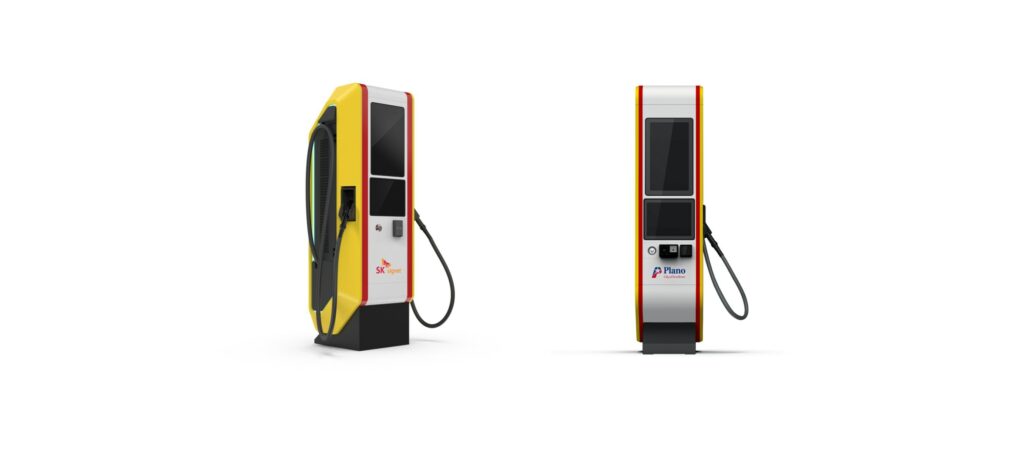 Renderings of the EV chargers that SK Signet plans to manufacture at the Plano, TX facility.