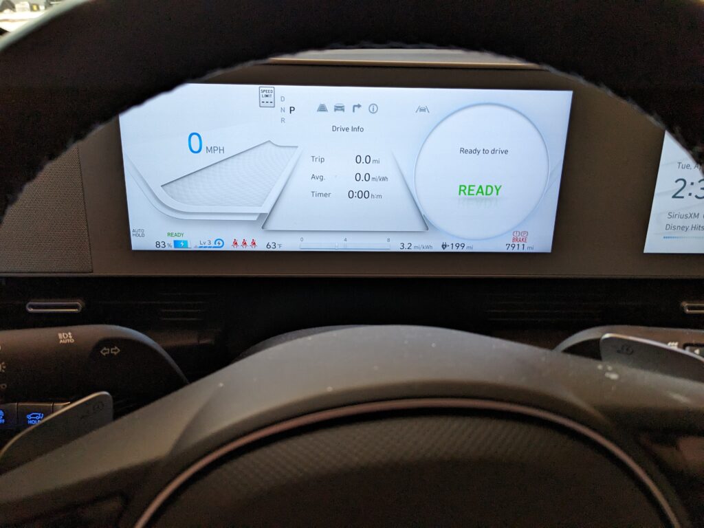 Having the ability to change the regen settings on a car is as important as having regen to begin with.  This is especially true for cars shared between partners who hope to stay together, and those who share their cars. A popular way to implement regen setting control is via “paddle shifters” as seen on this Ioniq 5.  This makes changing the settings easy while maintaining eye contact with the road ahead.  The Ioniq 5 has six different regen settings to ensure any driver’s taste is satisfied. Photo credit: John Higham.