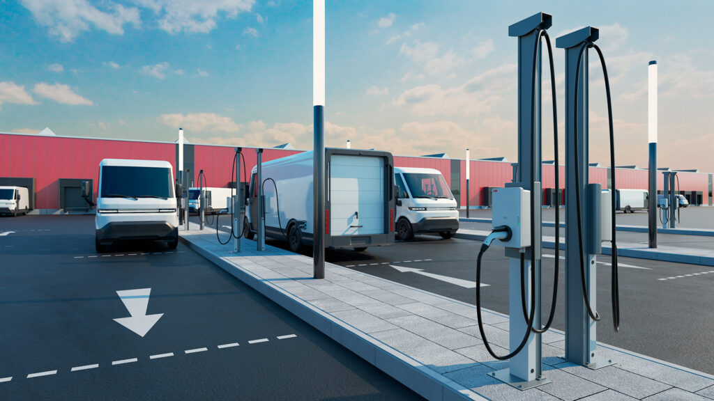 A rendering of a charging station with the ABB Terra AC Wallbox 40/80A (9.6/19.2 kW).