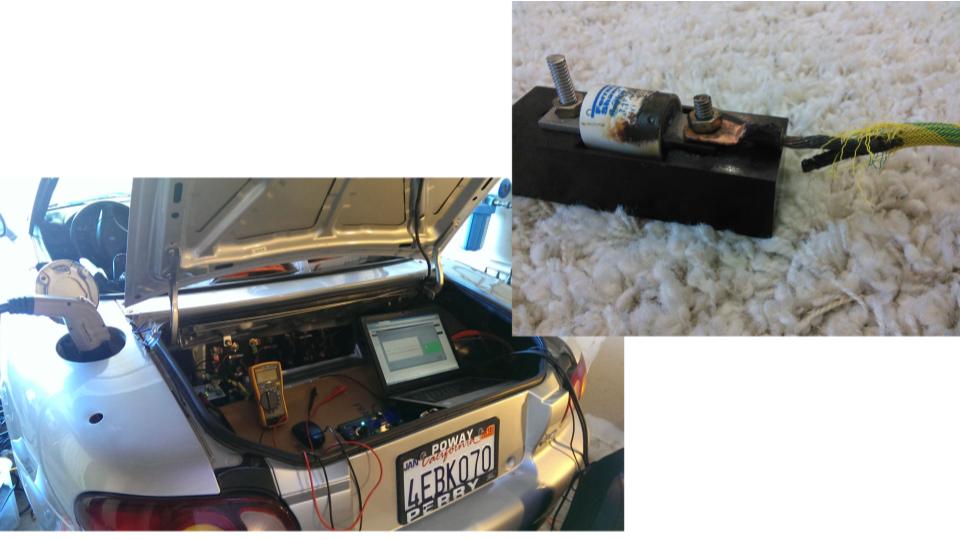 Getting the 12V electrical bus to properly charge off of the main traction pack was the hardest part of my Miata EV conversion.  And a few high-current fuses. Photo credit: John Higham.
