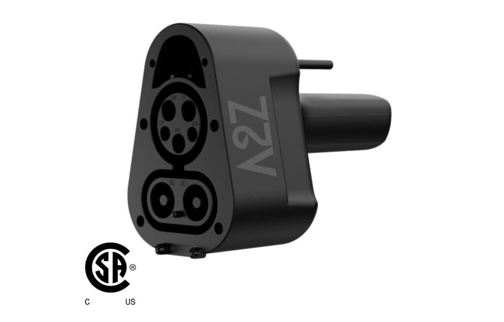 The A2Z Thunderstorm CCS1-to-NACS DC fast charging adapter. (Source: A2Z EV)