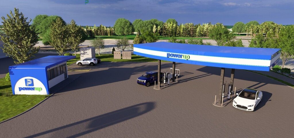 Rendering of a PowerUp charging station in Manchester, Kentucky. (Source: PowerUp America)
