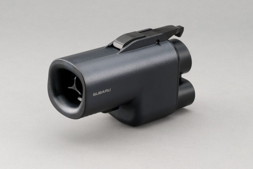 Subaru's approved NACS-to-CCS1 DC fast charging adapter. (Source: Subaru)